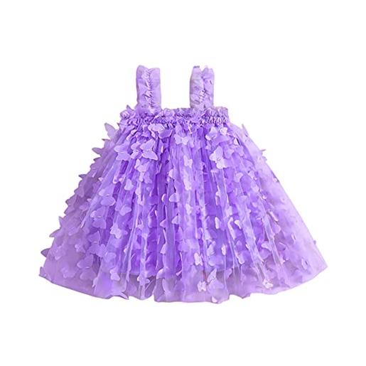 Topgrowth Accessorio abito manica lunga per ragazze abiti da ballo per ragazze senza maniche in tulle con farfalla 3d per bambine sci bambina (purple, 4-5 years)