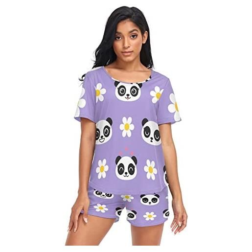 Anantty set pigiama da donna floreale margherita animale panda estivo pigiameria da notte t-shirt e pantaloncini lounge set per donne ragazze, multicolore, m