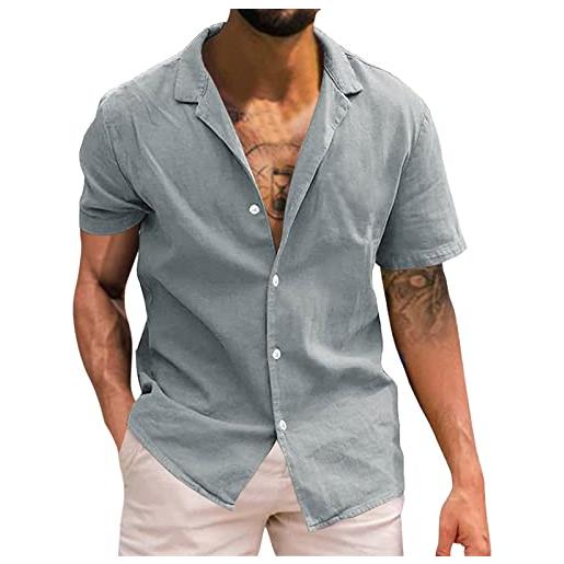 Xmiral cardigan camicia a maniche corte in lino pizzo tinta unita estivo da uomo camicia a mezza manica (s, bianco-a)
