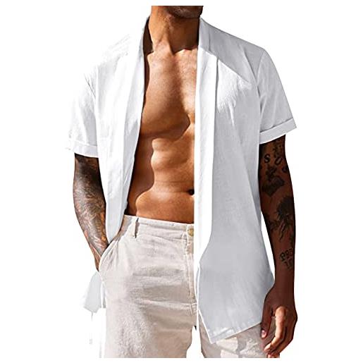 Xmiral camicia da uomo in lino di cotone con bottoni a maniche corte in tinta unita camicia a mezza manica (m, marina militare-b)