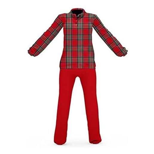Daunex pigiama tuta invernale due pezzi maglia + pantalone in caldo pile autunno inverno donna ragazza scatola regalo (tartan rosso, xl)