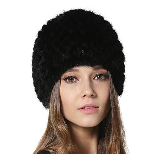 KAISHIN cappelli di pelliccia di visone invernale per donna cappelli di vera pelliccia a maglia con fodera a maglia (caffè)