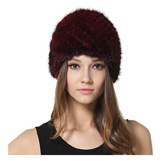KAISHIN cappelli di pelliccia di visone invernale per donna cappelli di vera pelliccia a maglia con fodera a maglia (nero)