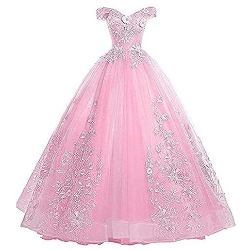 Xinaier abito da sera in tulle da principessa, con spalle scoperte, ideale per feste e balli, colore: rosa. , 40
