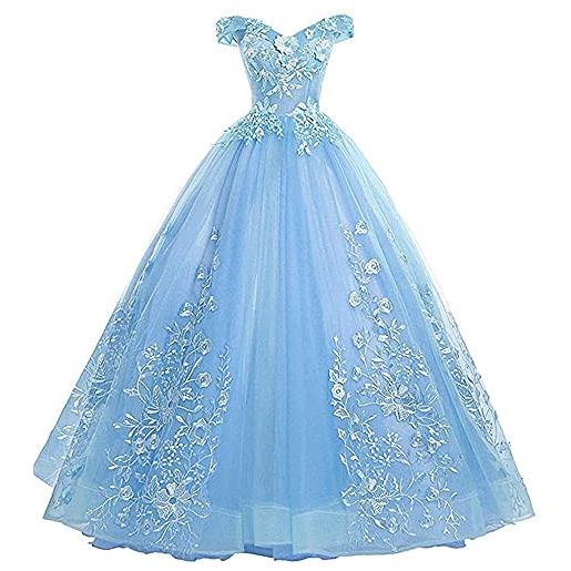 Xinaier abiti da sera fuori dalla spalla abiti da sera tulle principessa abiti lunghi da ballo abiti da quinceanera, azzurro, 32