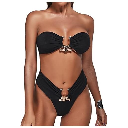 BELLA BARNETT bikini senza spalline set per le donne micro perizoma bikini costume da bagno set sexy costume da bagno due pezzi costume da bagno, nero, s
