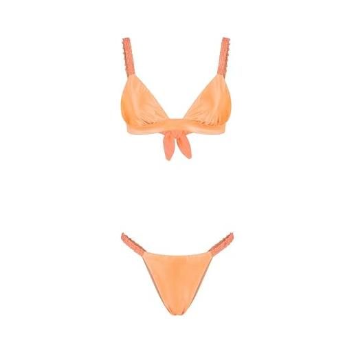 Me fui bikini donna 0010 arancio top triangolo sportivo perline slip fisso lycra lucida pe23 s
