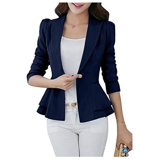 YMING blazer donna monopetto manica lunga cardigan lavoro ufficio vestito giacca casual con tasche due bottoni vino rosso m