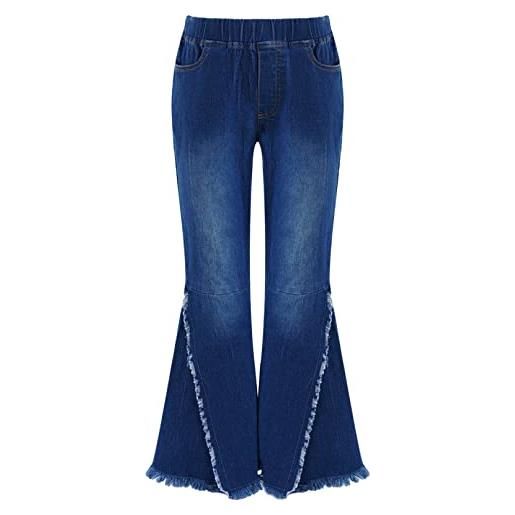 TiaoBug pantaloni bambina flare denim pantaloni a zampa elefante pantaloni a campana jeans a gamba larga elasticizzati jeans in moda ragazza elegante strappato casual blu scuro 12 anni