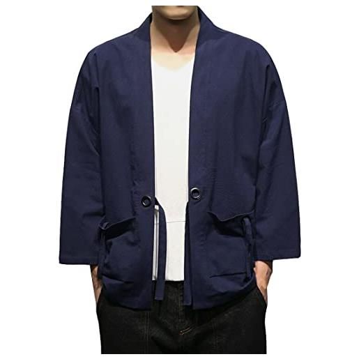 HZCX FASHION uomo cotone lino robe leggero cardigan kimono camicie giacche, vino m708, s