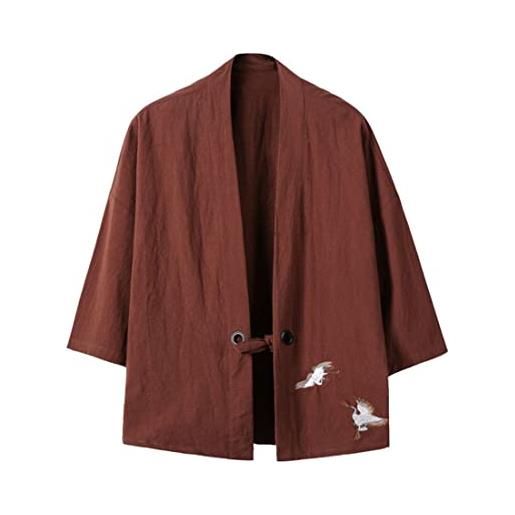 HZCX FASHION uomo cotone lino robe leggero cardigan kimono camicie giacche, m707 navy, l