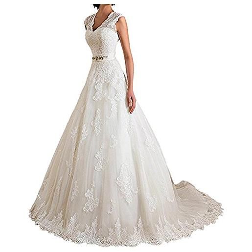 XUYUDITA coprispalle in pizzo con scollo a v a doppio giro appliques a line abiti da sposa per la sposa 2019 bianco-42