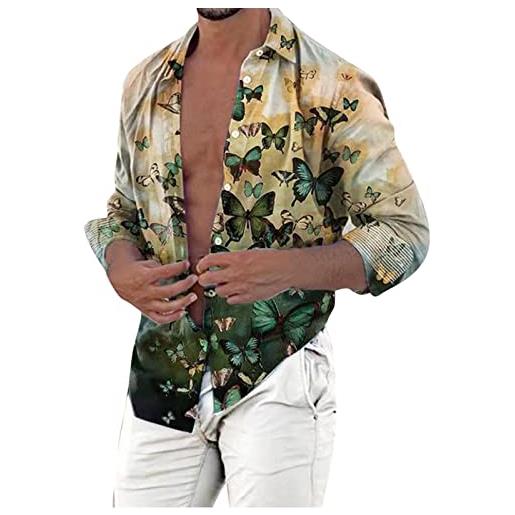 Kobilee camicia bianca uomo fantasia hawaiana slim fit camicia lino casual coreana stampa gemelli camicia estiva elegante maglietta manica lunga elasticizzata camicetta t-shirt vintage cotone