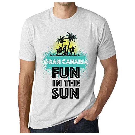 One in the City uomo maglietta divertimento al sole a gran canaria - fun in the sun in gran canaria - t-shirt stampa grafica divertente vintage idea regalo originale alla moda bianco chiazzato 4xl