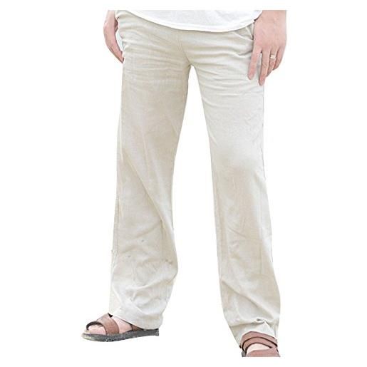 Huateng pantaloni da spiaggia larghi da uomo pantaloni estivi traspiranti morbidi-pantaloni di lino in cotone con coulisse pantaloni lunghi da uomo pantaloni casual di colore solido 6 colori m-3xl