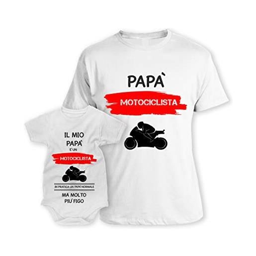 bubbleshirt coppia t-shirt maglietta papà body papà padre figlio festa del papà papà motociclista - il mio papà è un motociclista regalo papà