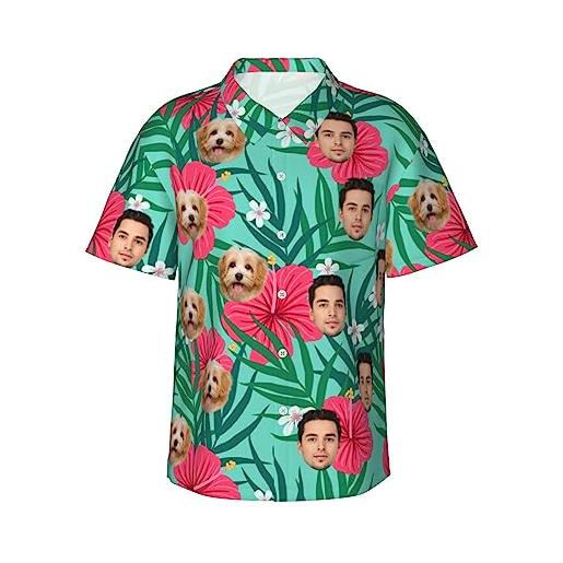 Naispanda funky camicia hawaiana da uomo personalizzata con foto, personalizzabile camicia manica corta estive, vacanze stampato hawaiana beach casual camicia - volto di animale domestico, volto di amante
