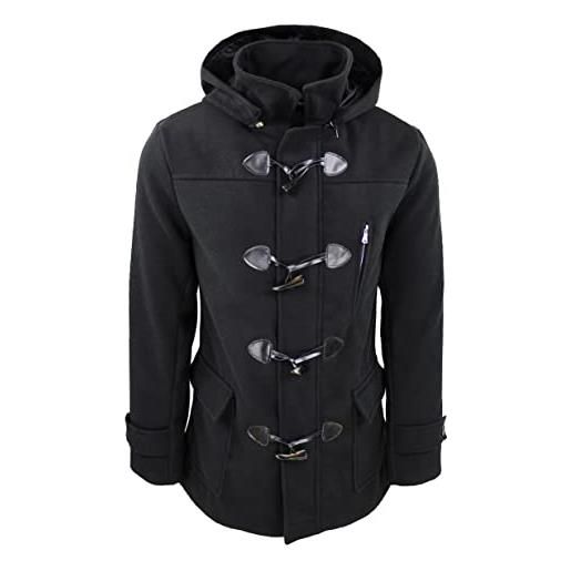 Evoga giacca invernale montgomery uomo cappotto trench giaccone con alamaro e cappuccio (xxl, a1 nero)