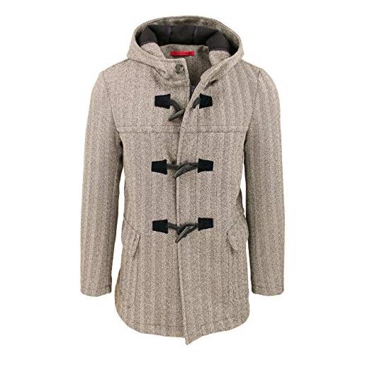 Evoga giacca invernale montgomery uomo cappotto trench con alamaro e cappuccio (s, a1 nero)