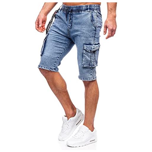 BOLF uomo pantaloni corti jeans denim strappati bermuda shorts cargo estivi regular fit casual style hy820 nero m [7g7]
