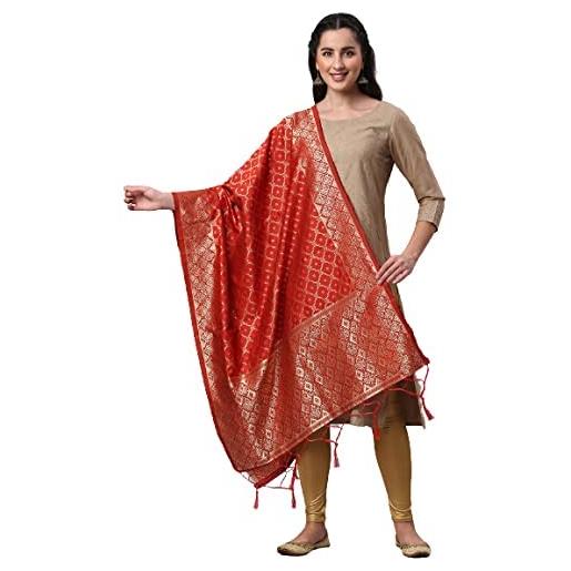 Indian Hawker dupatta banarasi - dupatta da donna in tessuto di seta, con nappe e frange, blu foglia di t, 2.25 meter