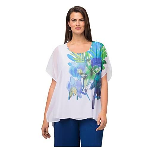 ULLA POPKEN womenswear plus size curvy oversize sheer layered orchid and toucan print blouse snow white 58+ 818896200-58+