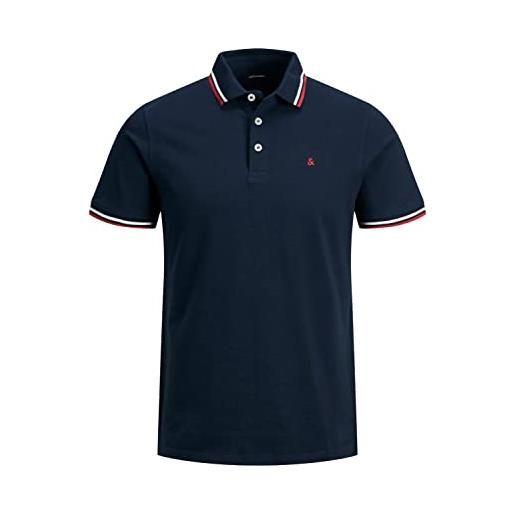 JACK & JONES men slim fit polo shirt | jjepaulos uni summer shirt | collar shortsleeve basic pique cotton, colore: marina, size: xl