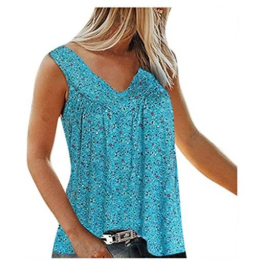 Xmiral top t-shirt camicetta donna moda scollo a v stampa floreale manica corta corta slim (7xl, blu)