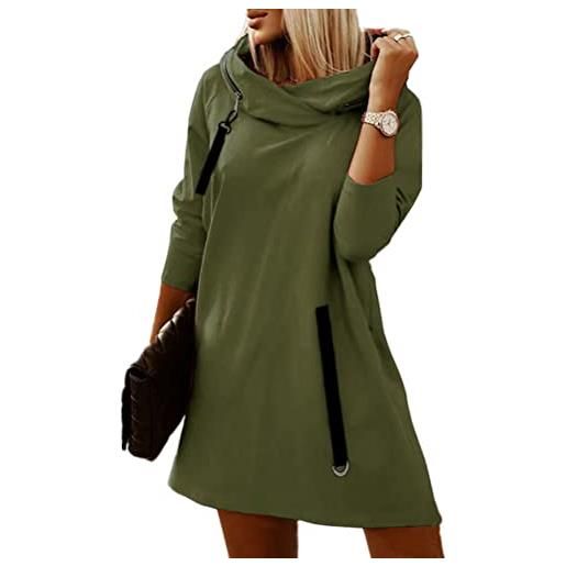 ORANDESIGNE abito felpa con cappuccio donna hoodie pullover a manica lunga felpe lungo maglietta con cappuccio lunga sweatshirt vestito corto mini abito casual felpa sportiva a army green xl