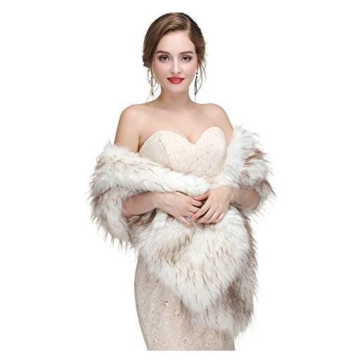 Ommda donna invernale cerimonia scialle stola elegante sposa di pelliccia marrone