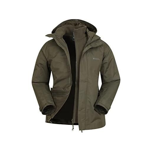 Mountain Warehouse fell giacca invernale uomo - giacca sportiva uomo comoda 3 in 1, giacca da montagna con cappuccio traspirante e comprimibile da adulto kaki xs
