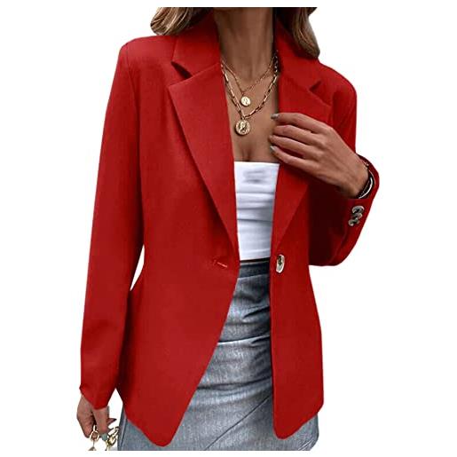 YMING blazer da lavoro da donna autunno giacca sartoriale con revers cardigan aperto sul davanti blazer da lavoro slim fit rosso xl