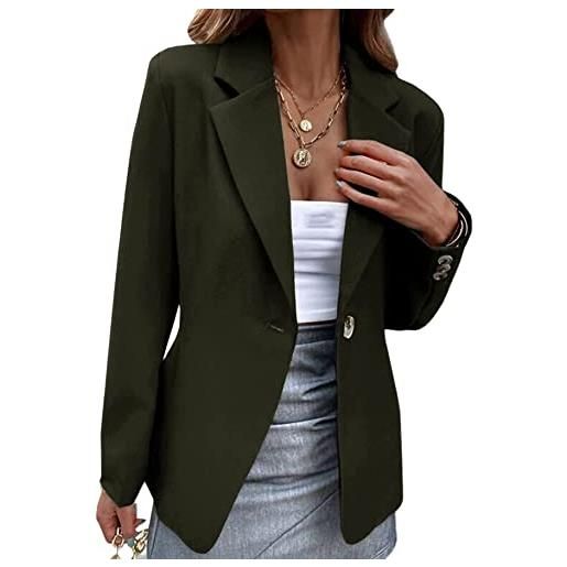 YMING cardigan da lavoro da donna slim fit blazer solido giacca a maniche lunghe giacca da lavoro autunnale verde militare m