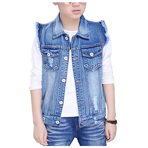 ZiXing gilet giacca jeans bambini in denim senza maniche dei capretti blu chiaro 2xl