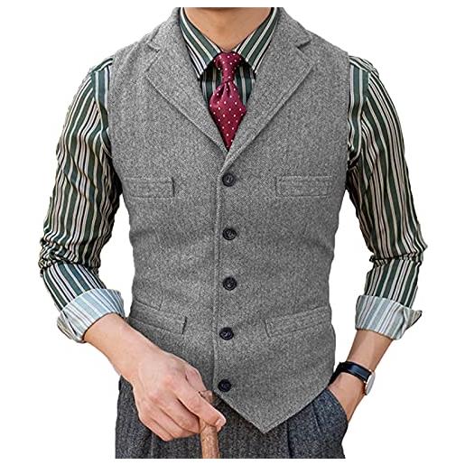 Solovedress gilet da abito da uomo elegante tweed panciotto casual smanicato risvolto dentellato per lavori di matrimonio（grigio argento，xs）