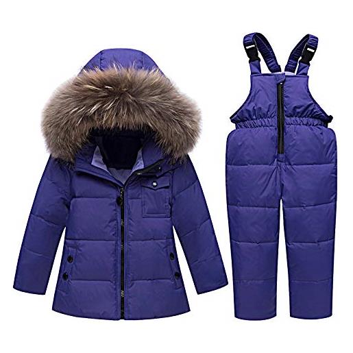 amropi tuta da sci per bambino unisex tute completo da neve 2 pezzi invernale giacca con cappuccio e pantaloni argento, 1-2 anni