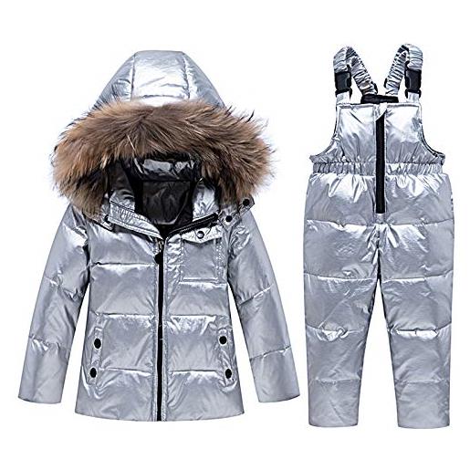 amropi tuta da sci per bambino unisex tute completo da neve 2 pezzi invernale giacca con cappuccio e pantaloni rosa, 3-4 anni