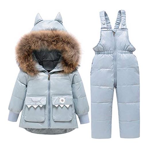 amropi tuta da sci per bambino unisex tute completo da neve 2 pezzi invernale giacca con cappuccio e pantaloni beige, 2-3 anni