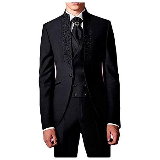 Botong abiti da uomo neri 3 pezzi abiti da sposa con ricamo giacca gilet pantaloni sposo smoking abiti partito, nero , 56