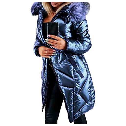 Onsoyours piumino donna giacca invernale tinta unita giacca trapuntata cappotto invernale parka outwear giubbotti bomber con cappuccio giacca di transizione donna inverno caldo piumino b blu s
