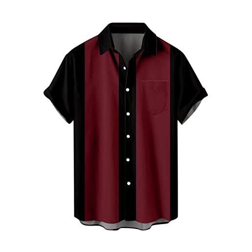 Xmiral camicia a maniche corte con colletto rovesciato a maniche corte con stampa casual da uomo camicia fantasia etnica (4xl, vino)