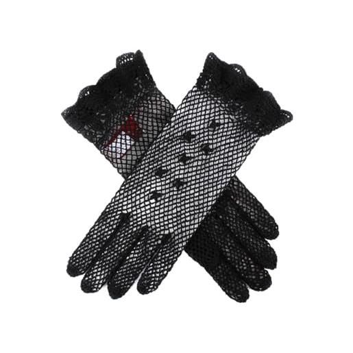 Dents - guanti da donna, corti, in cotone all'uncinetto, stile vintage, ideali per abito da matrimonio/sera nero taglia unica