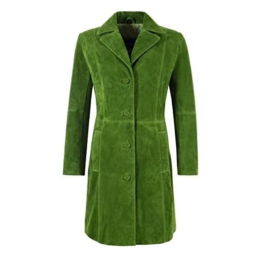 Carrie CH Hoxton trench elegante da donna in pelle cappotto al ginocchio in pelle scamosciata verde lime 3457 (44, lime green)