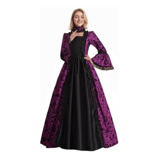 CAMDOM vestito da cerimonia da donna, stile vittoriano, per feste medievali, da sera, da sera, viola, s