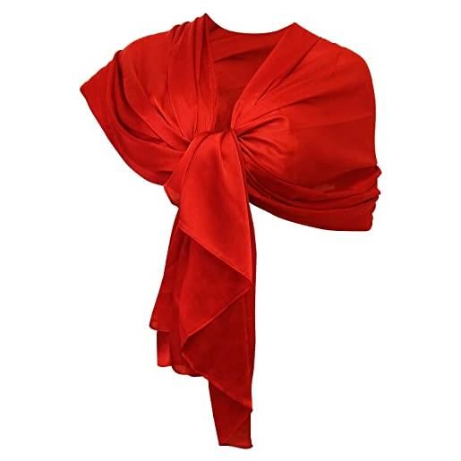 L.T.Preferita sciarpa elegante in seta scialle foulard coprispalle stola cerimonia matrimonio (rosso acceso)