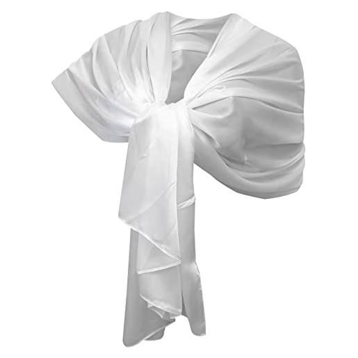 L.T.Preferita sciarpa elegante in seta scialle foulard coprispalle stola cerimonia matrimonio (bianco)