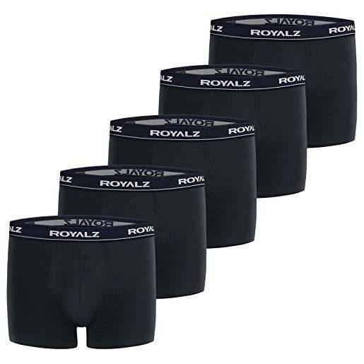 ROYALZ boxershorts da uomo set di 5 classici pantaloni senza cuciture per lo sport e il tempo libero, confezione da 5 (95% cotone / 5% elastan), colore: nero/elastico in vita blu scuro, dimensione: m