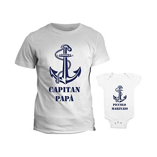 fashwork coppia tshirt e body neonato padre figlio festa del papà capitan papà piccolo marinaio - idea regalo