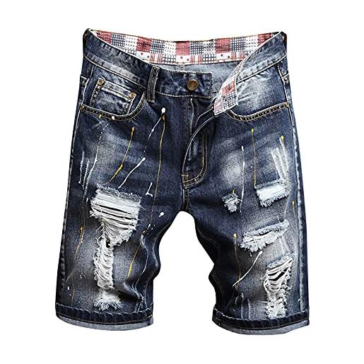 Corlidea jeans da uomo con fori strappati in denim pantaloni corti a coste con strappi, stile vintage, d, 33