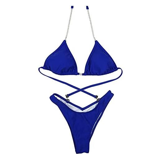 Amber Competition Bikinis nuovo, mai indossato figura pratica/abito da posa/competizione bodybuilding bikini - blu, blu, etichettalia unica